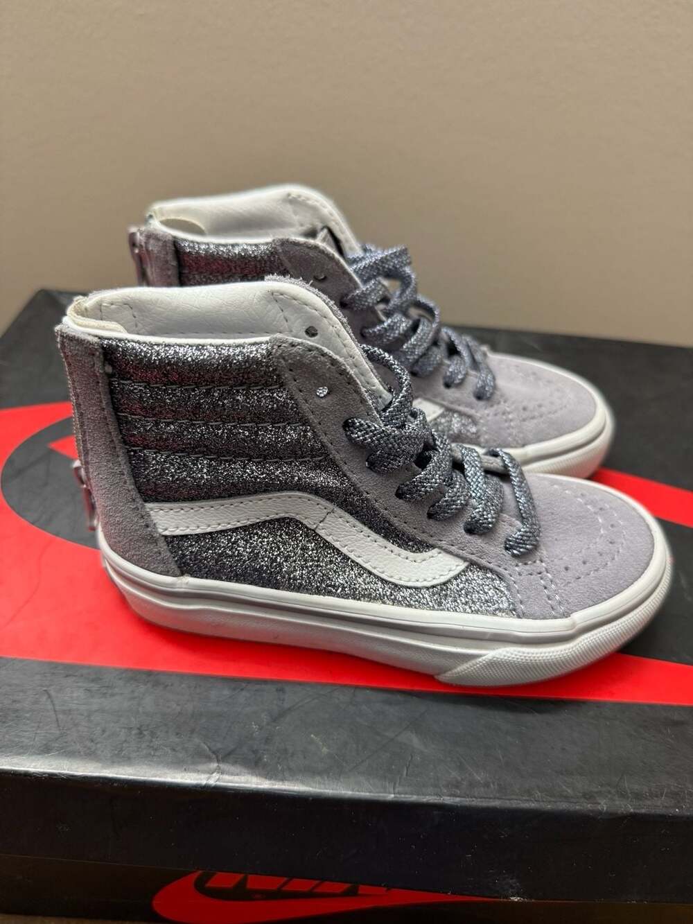 Vans Sk8-Hi Glitter Gray Suede High Top Sneakers